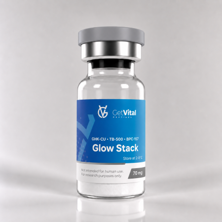 Glow Stack peptide vial met GHK-CU TB-500 en BPC-157 van Get Vital
